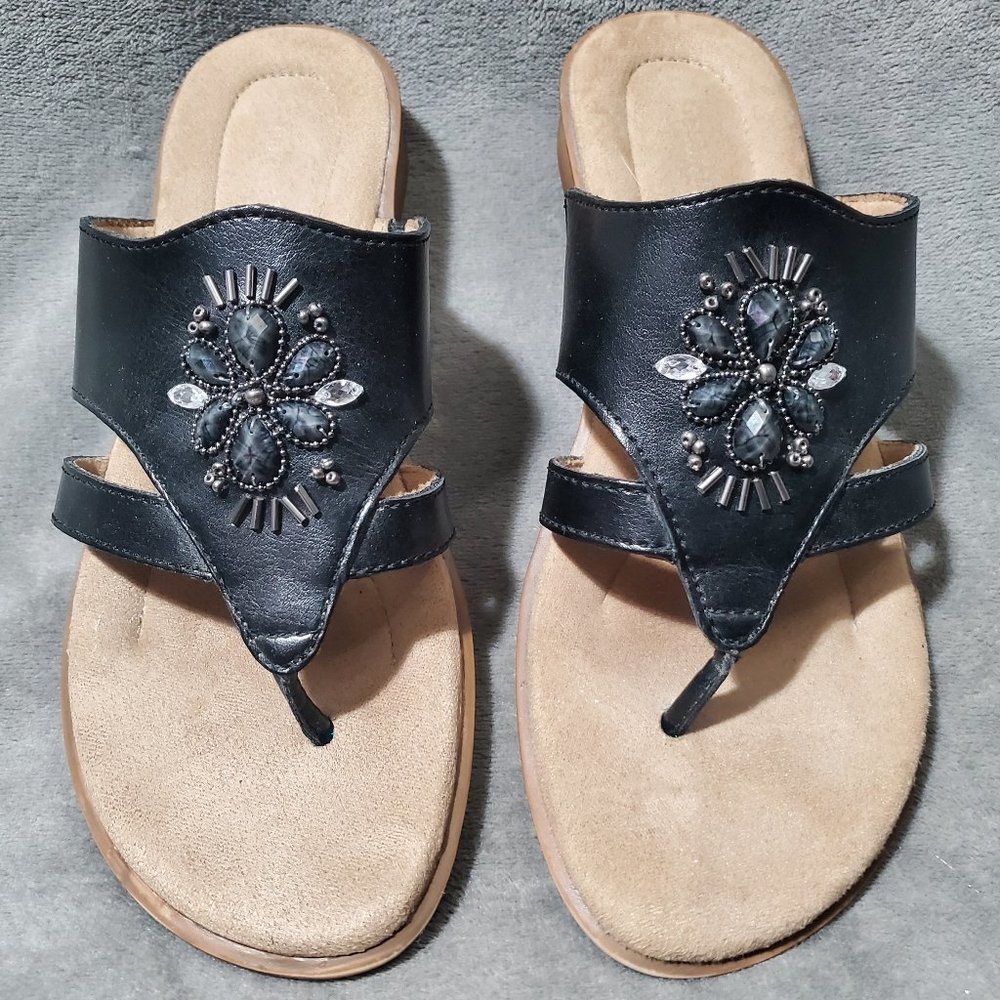 Naturalizer Jax Bead Embelished Thong Sandals Black Size 7M